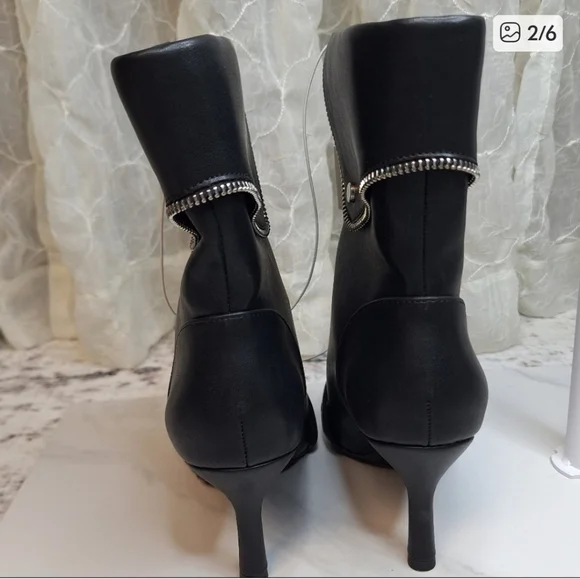 A New Day Black Heeled Boots with Silver Zipper & Buckle Detail Memory Foam - Picture 2 of 6